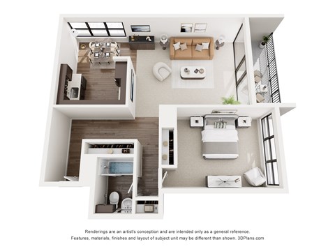 Floor plan for 1 bed, 1 bath, 744 sqft